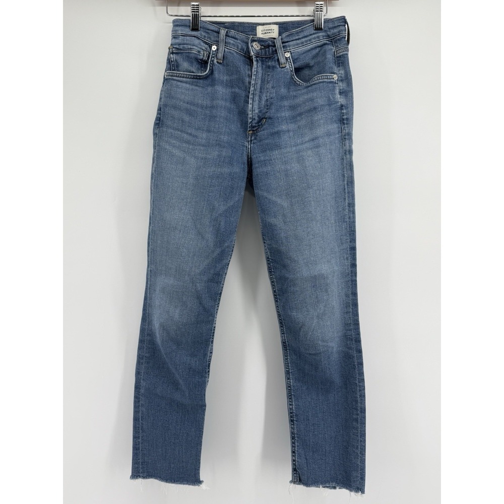 Citizens Of Humanity Jeans Womens 25 Blue Mid Rise Isola Straight Raw Hem